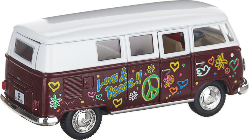 Металлическая машинка Kinsmart 1:32 «1962 Volkswagen Classical Bus (С принтом)» KT5060DF инерционная / Коричневый