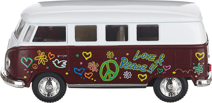 Металлическая машинка Kinsmart 1:32 «1962 Volkswagen Classical Bus (С принтом)» KT5060DF инерционная / Коричневый