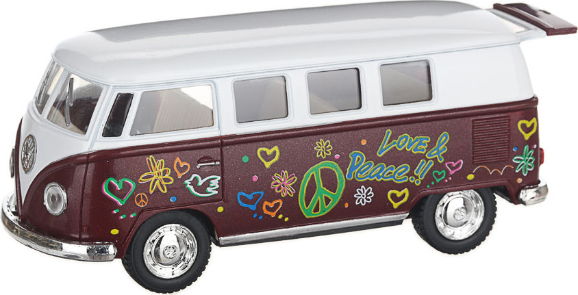 Металлическая машинка Kinsmart 1:32 «1962 Volkswagen Classical Bus (С принтом)» KT5060DF инерционная / Коричневый