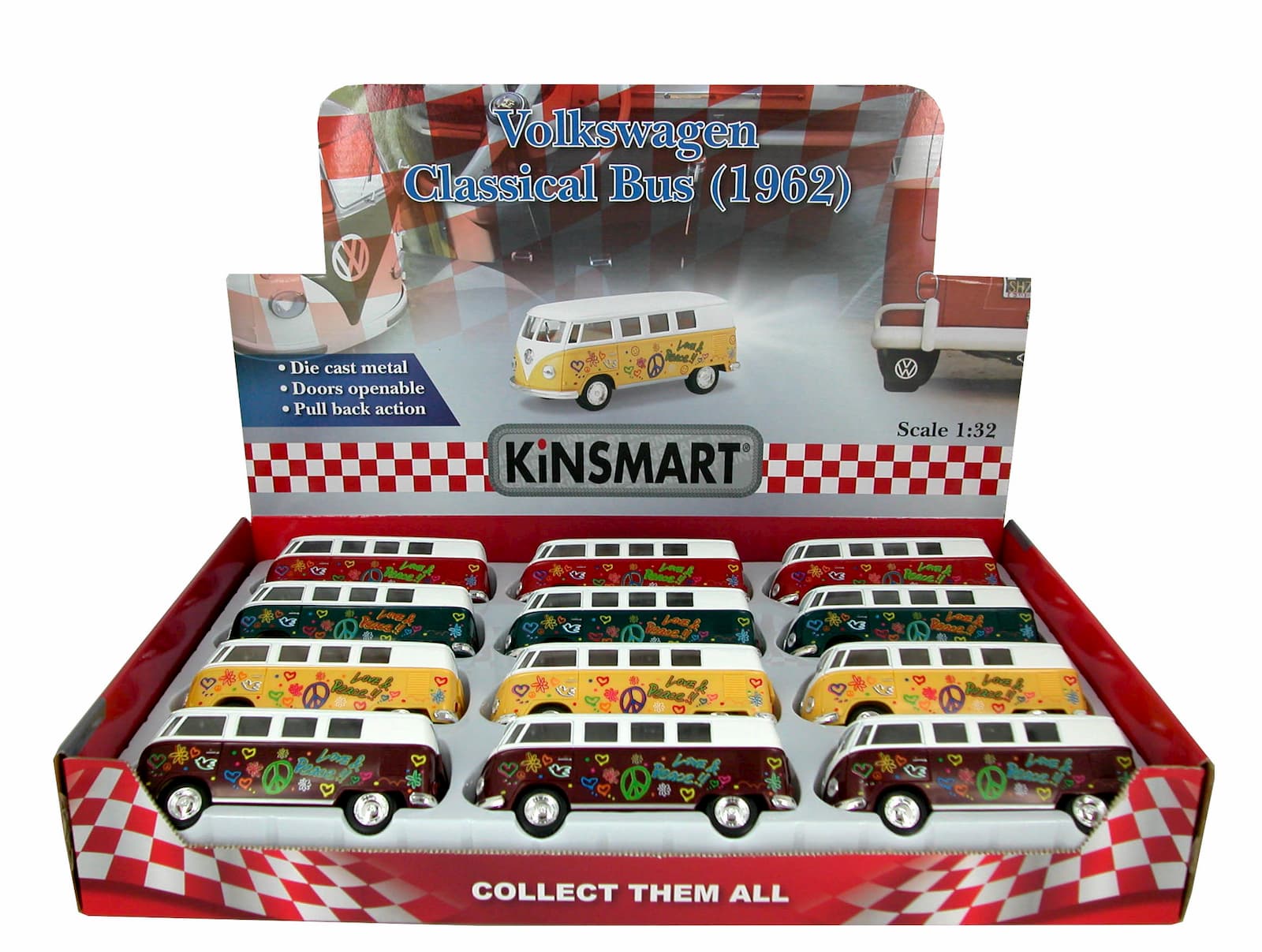 Металлическая машинка Kinsmart 1:32 «1962 Volkswagen Classical Bus (С принтом)» KT5060DF инерционная / Коричневый