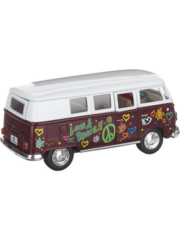 Металлическая машинка Kinsmart 1:32 «1962 Volkswagen Classical Bus (С принтом)» KT5060DF инерционная / Коричневый