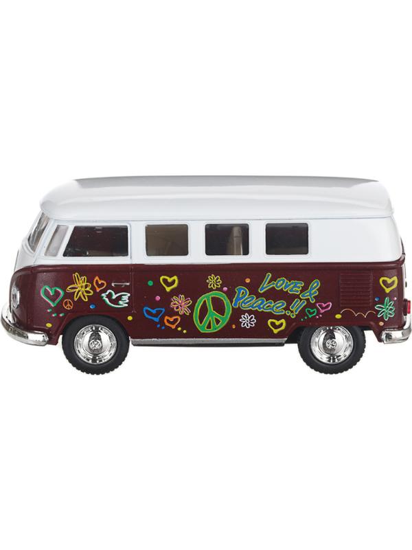 Металлическая машинка Kinsmart 1:32 «1962 Volkswagen Classical Bus (С принтом)» KT5060DF инерционная / Коричневый