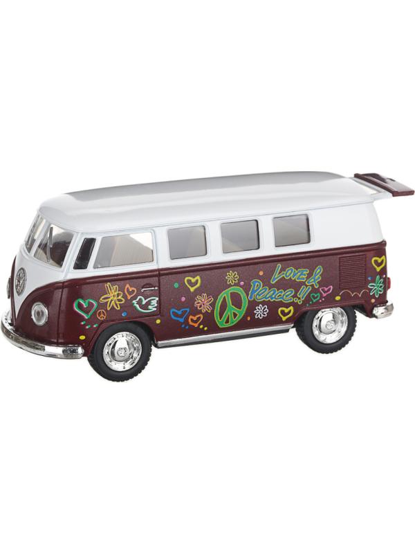 Металлическая машинка Kinsmart 1:32 «1962 Volkswagen Classical Bus (С принтом)» KT5060DF инерционная / Коричневый