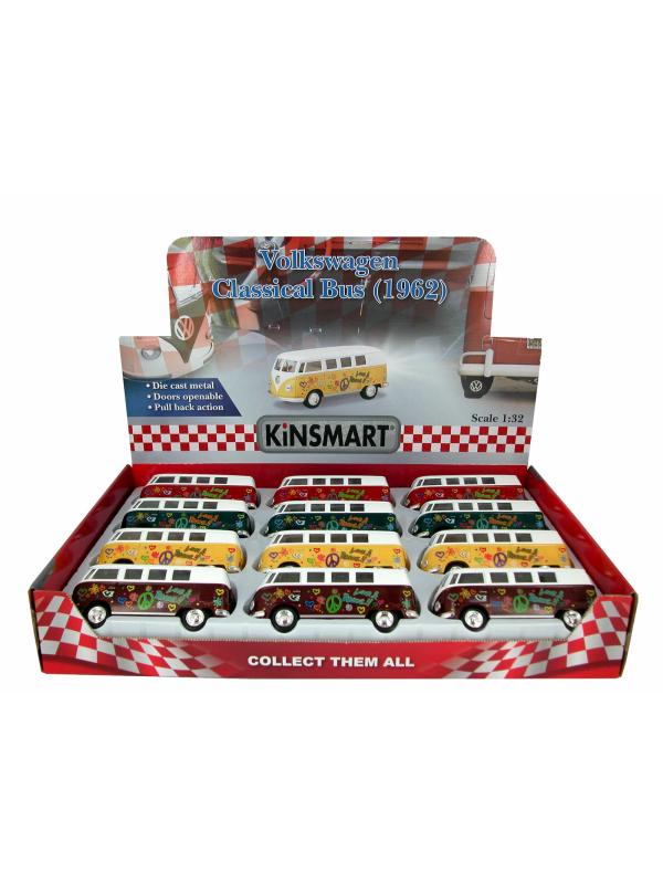 Металлическая машинка Kinsmart 1:32 «1962 Volkswagen Classical Bus (С принтом)» KT5060DF инерционная / Коричневый