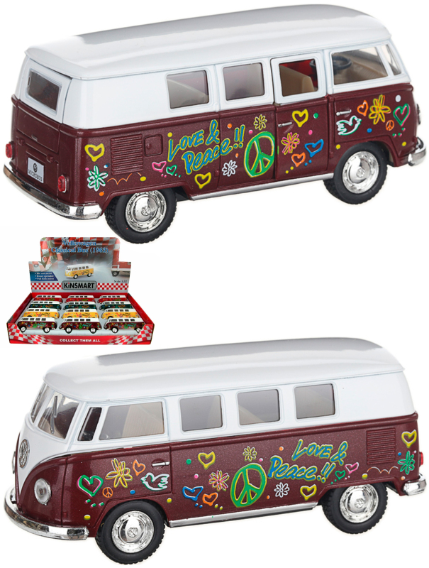 Металлическая машинка Kinsmart 1:32 «1962 Volkswagen Classical Bus (С принтом)» KT5060DF инерционная / Коричневый