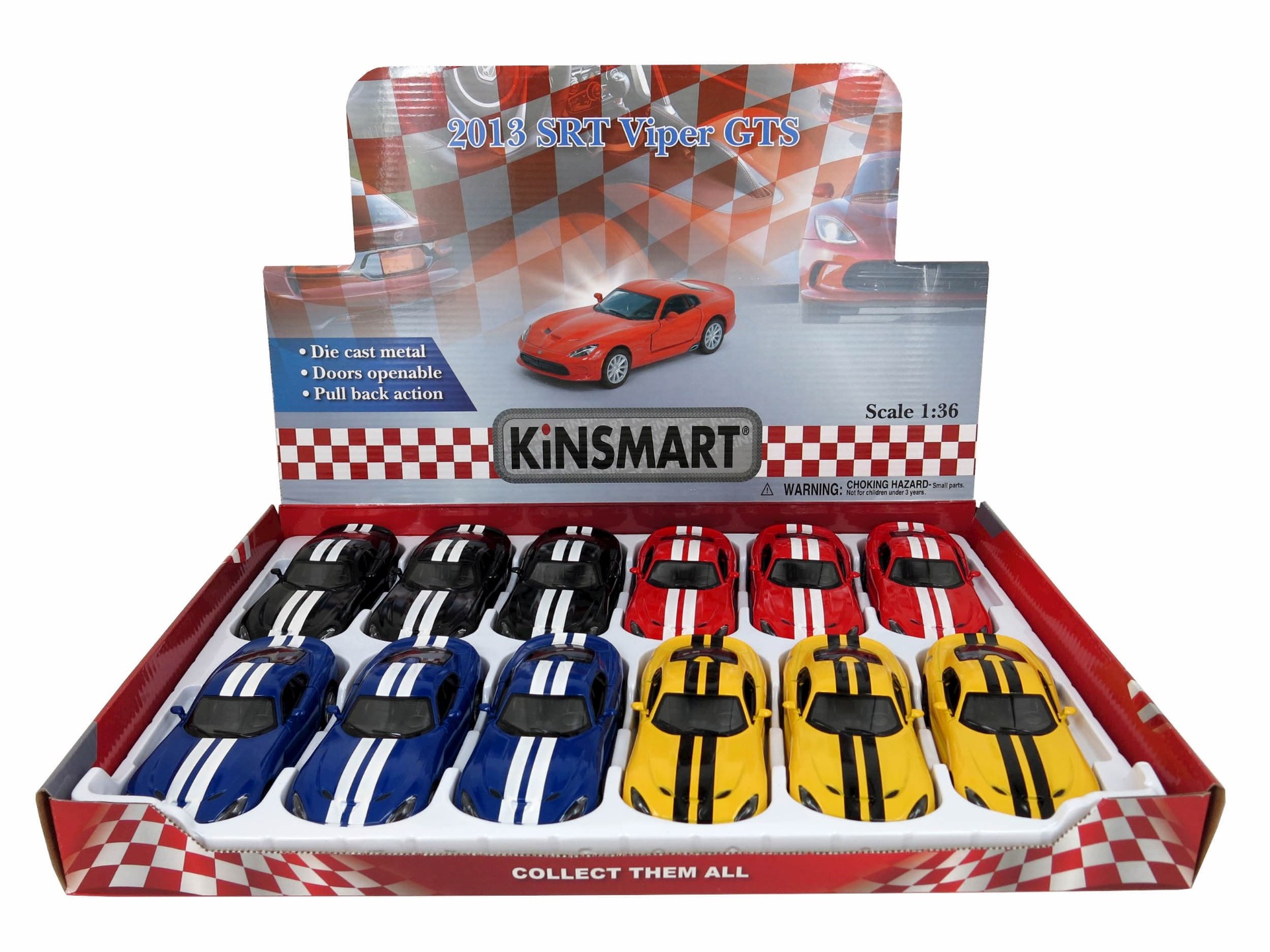 Металлическая машинка Kinsmart 1:36 «2013 SRT Viper GTS» KT5363DF, инерционная / Желтый
