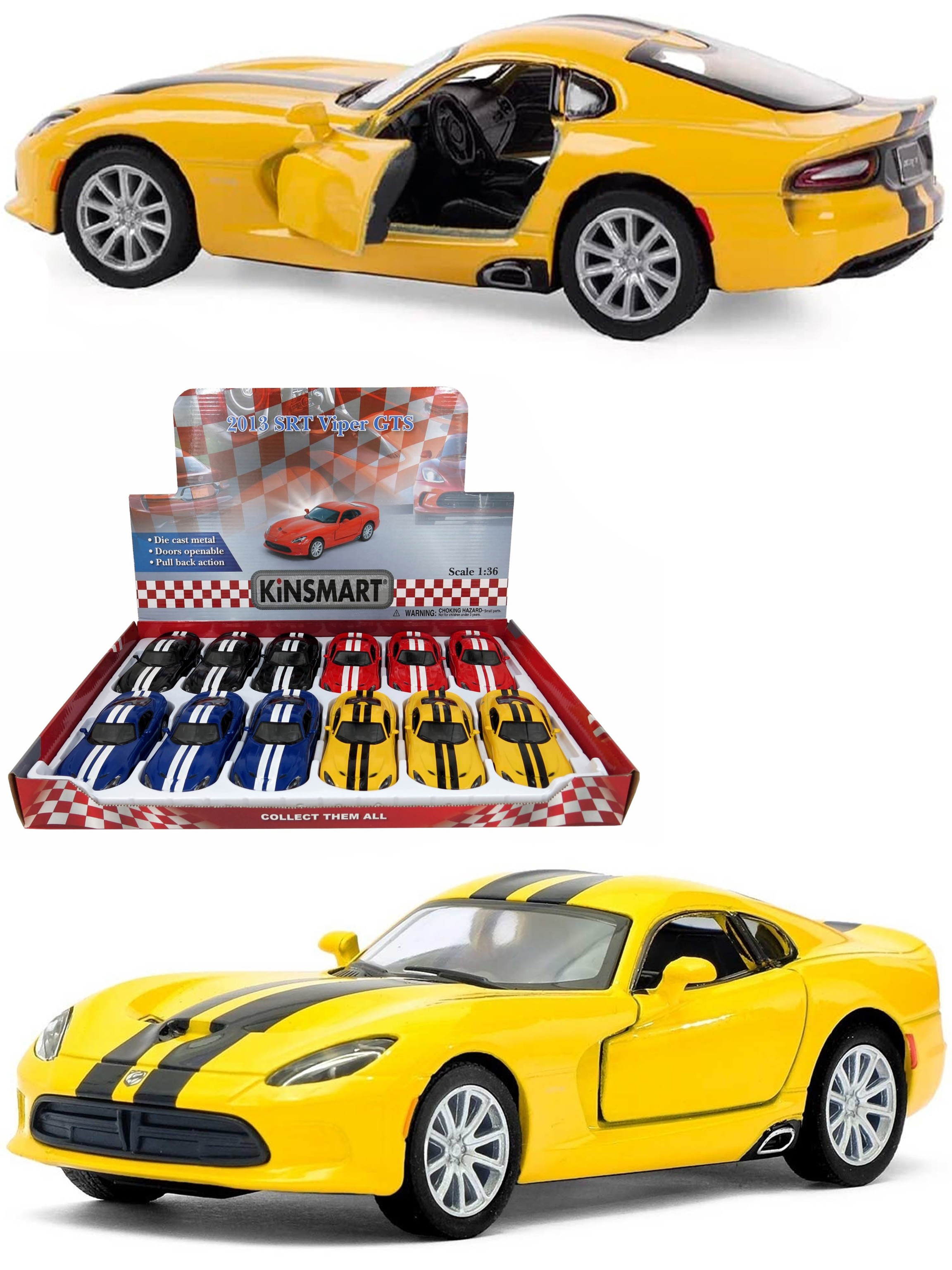 Металлическая машинка Kinsmart 1:36 «2013 SRT Viper GTS» KT5363DF, инерционная / Желтый