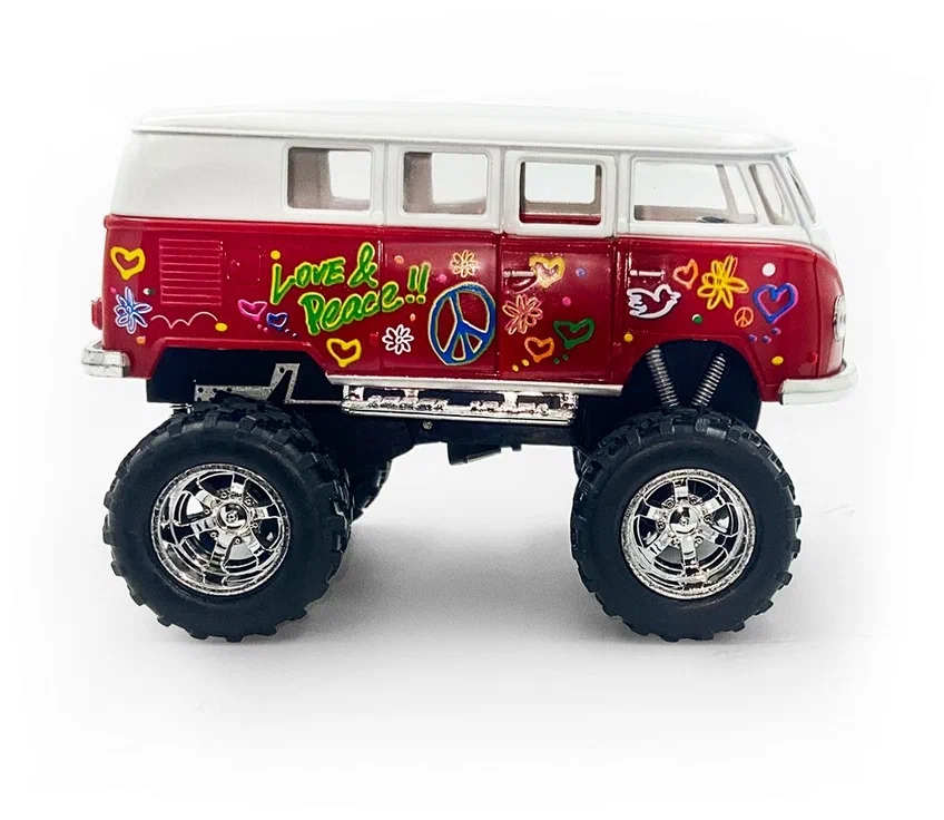 Металлическая машинка Kinsmart 1:32 «1962 Volkswagen Classical Bus w/ printing (Off Road)» KT5060DFB инерционная / Красный