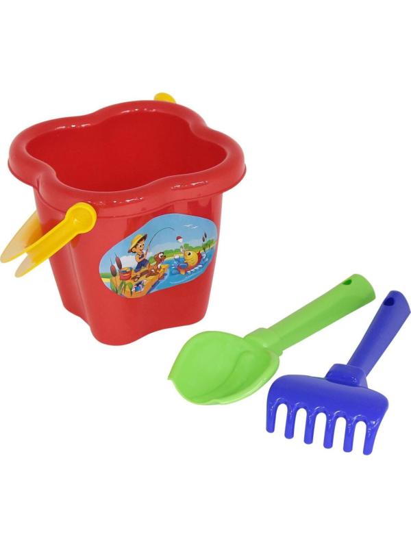 Набор №24 (ведро - цветок среднее, совок №2, грабельки №2) 12.,5х12,5х16 см.