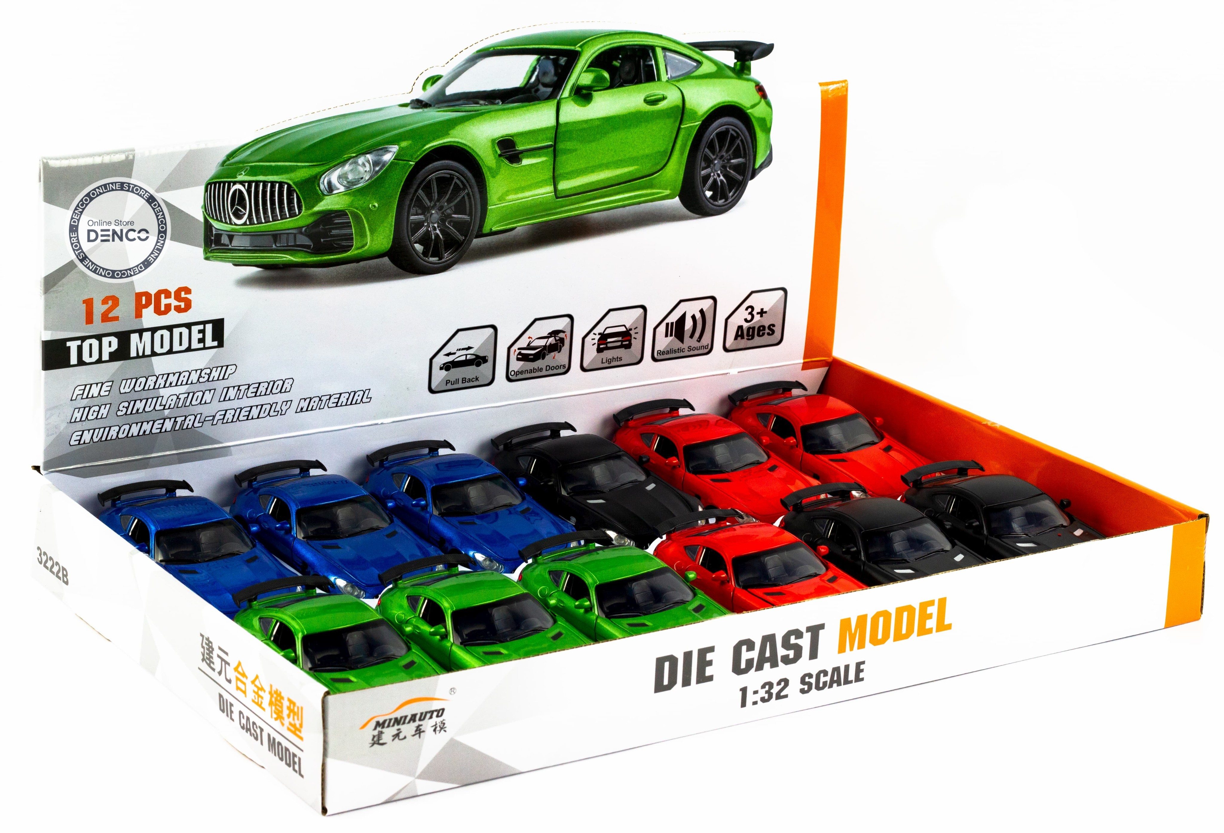 Металлическая машинка Mini Auto 1:32 «Mercedes AMG GT» 3222B, 15 см. инерционная, свет, звук / Синий