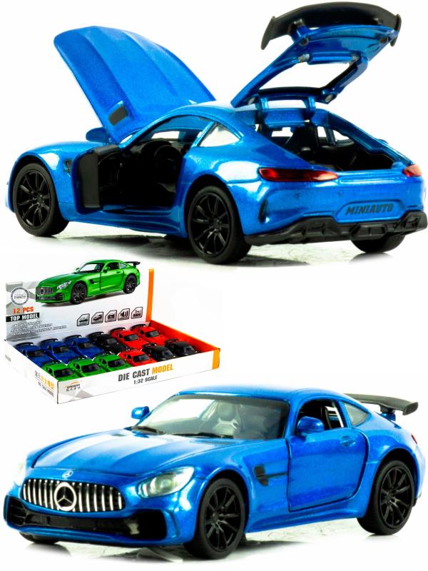 Металлическая машинка Mini Auto 1:32 «Mercedes AMG GT» 3222B, 15 см. инерционная, свет, звук / Синий