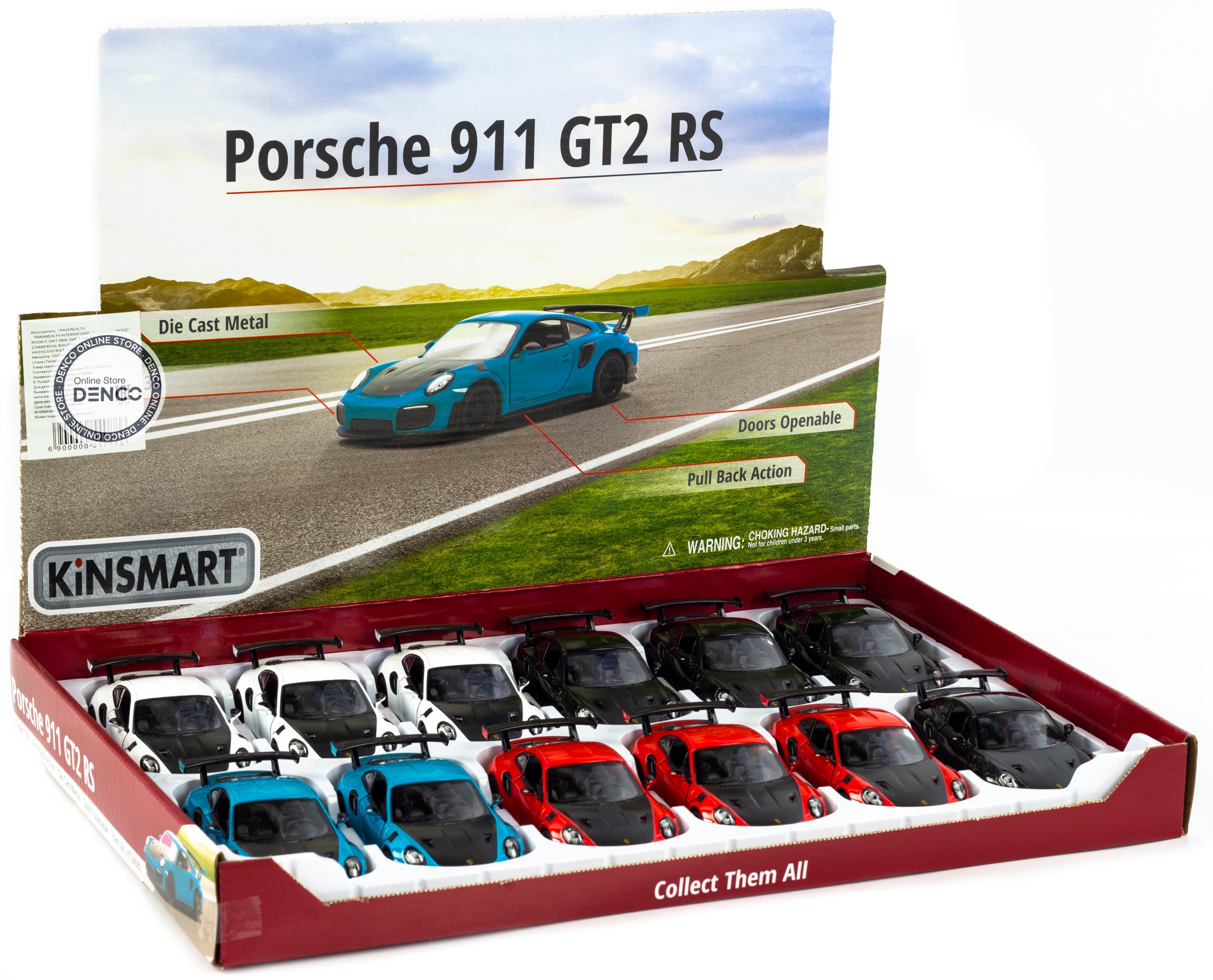 Металлическая машинка Kinsmart 1:36 «Porsche 911 GT2 RS» KT5408D, инерционная / Черный