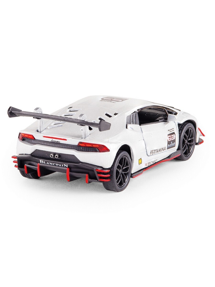 Металлическая машинка Kinsmart 1:36 «Lamborghini Huracan LP620-2 Super Trofeo» KT5389D, инерционная / Белый