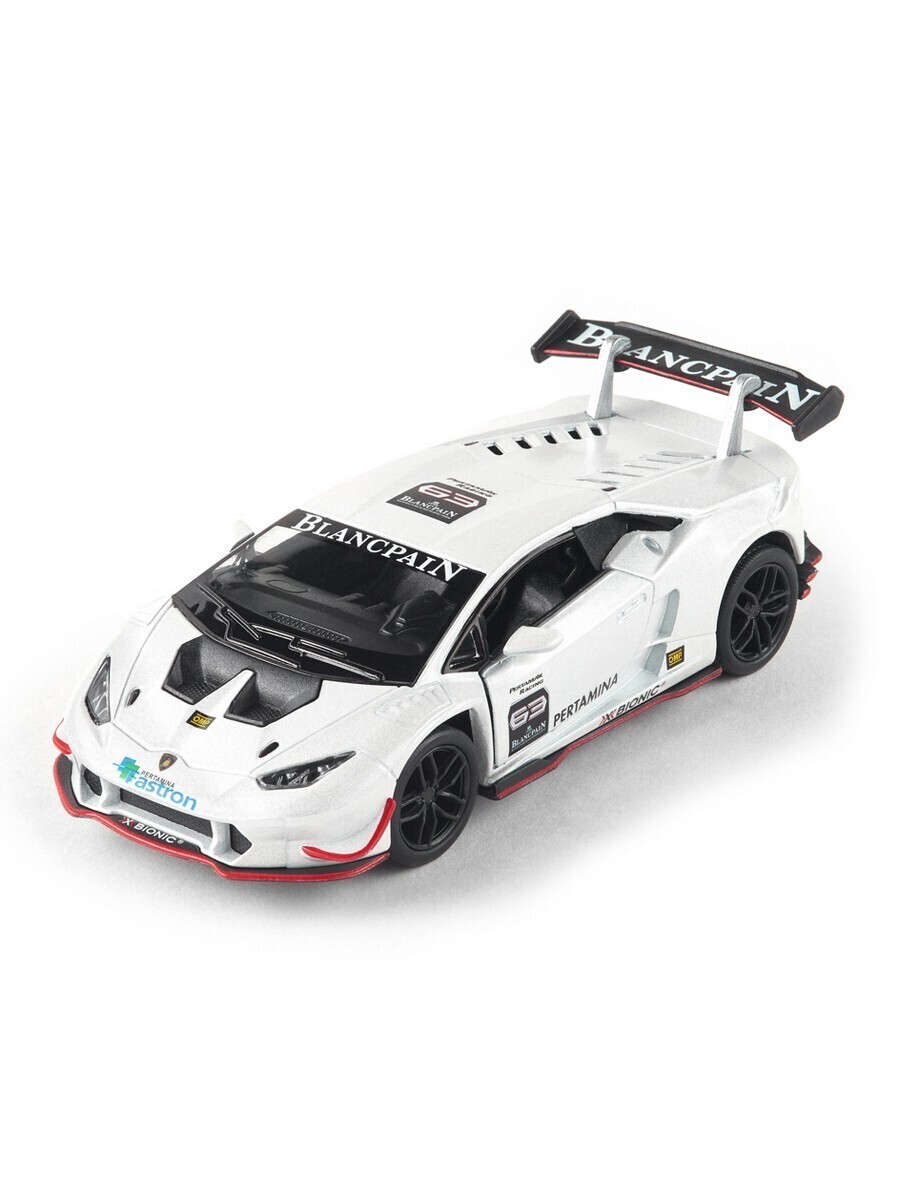 Металлическая машинка Kinsmart 1:36 «Lamborghini Huracan LP620-2 Super Trofeo» KT5389D, инерционная / Белый