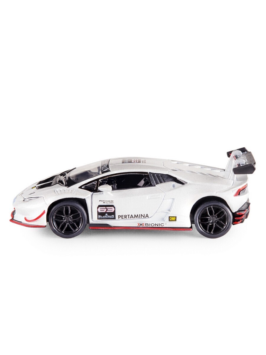 Металлическая машинка Kinsmart 1:36 «Lamborghini Huracan LP620-2 Super Trofeo» KT5389D, инерционная / Белый