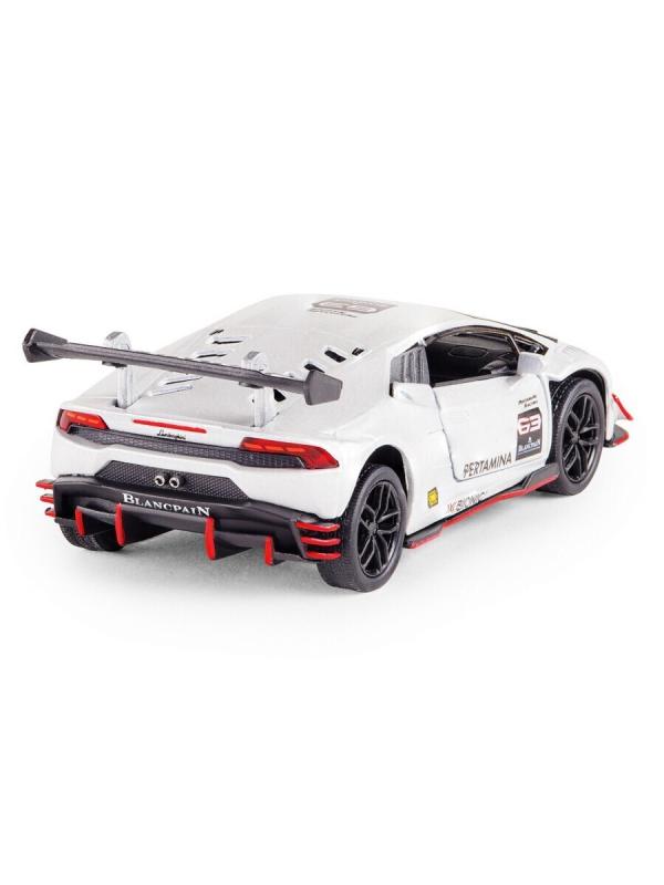 Металлическая машинка Kinsmart 1:36 «Lamborghini Huracan LP620-2 Super Trofeo» KT5389D, инерционная / Белый