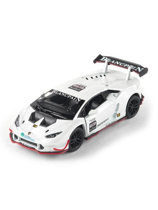 Металлическая машинка Kinsmart 1:36 «Lamborghini Huracan LP620-2 Super Trofeo» KT5389D, инерционная / Белый