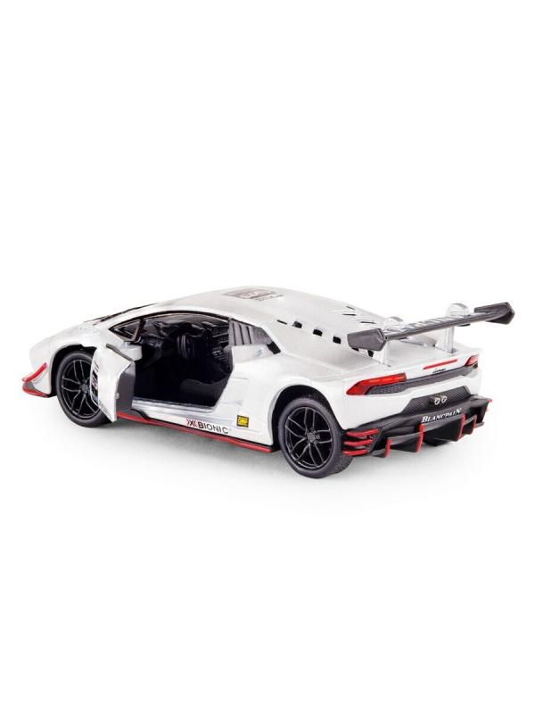 Металлическая машинка Kinsmart 1:36 «Lamborghini Huracan LP620-2 Super Trofeo» KT5389D, инерционная / Белый