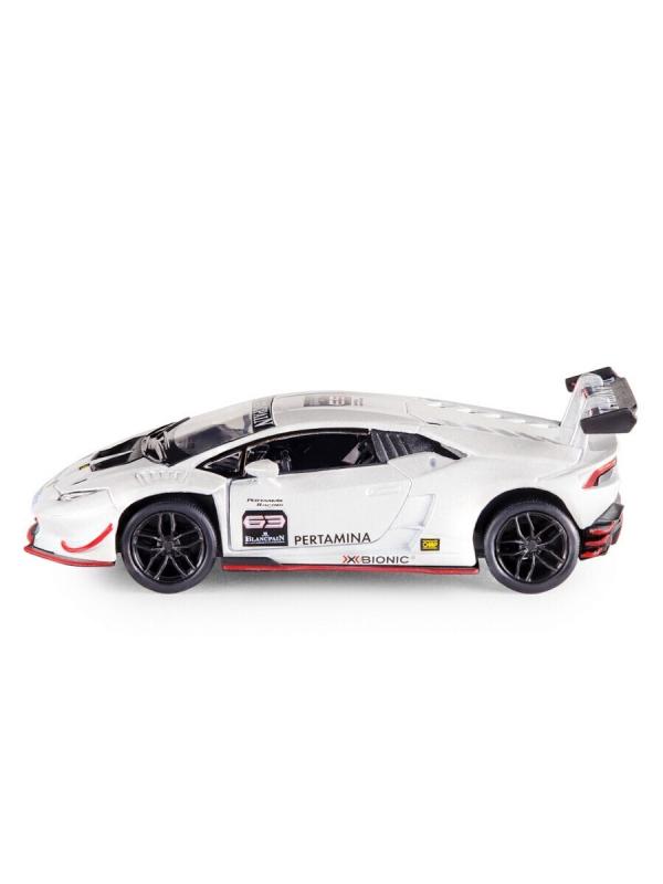 Металлическая машинка Kinsmart 1:36 «Lamborghini Huracan LP620-2 Super Trofeo» KT5389D, инерционная / Белый