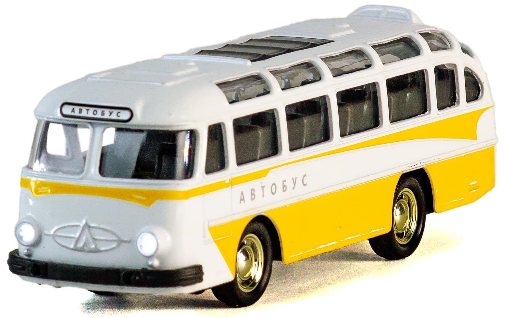 Металлический автобус 1:32 «ЛАЗ 697-Е («Турист»)» 14.5 см. A1814-12D, инерционный, свет, звук / Желтый