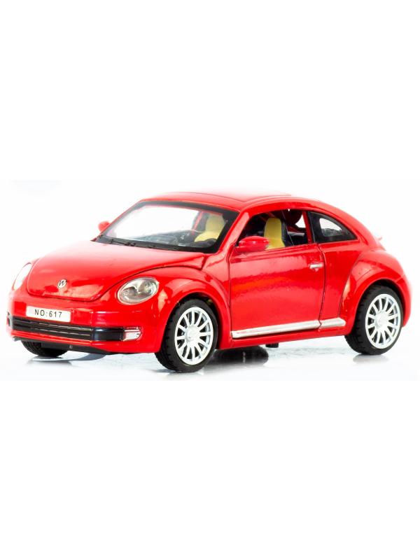 Металлическая машинка Wanbao 1:24 «Volkswagen Beetle New» 617D, инерционная, свет, звук / Красный