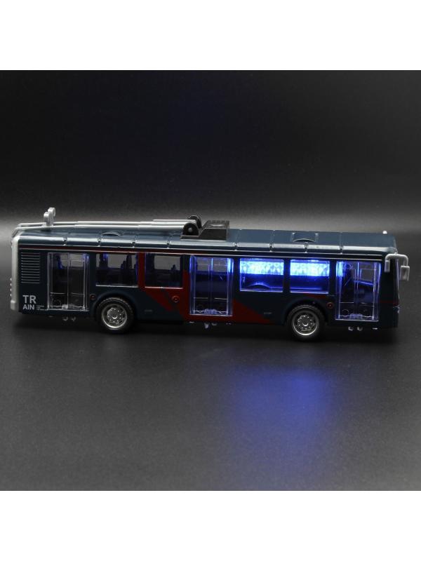 Металлический троллейбус Yeading 1:50 16.5 см. 6636А инерционный, свет, звук / Сине-красный