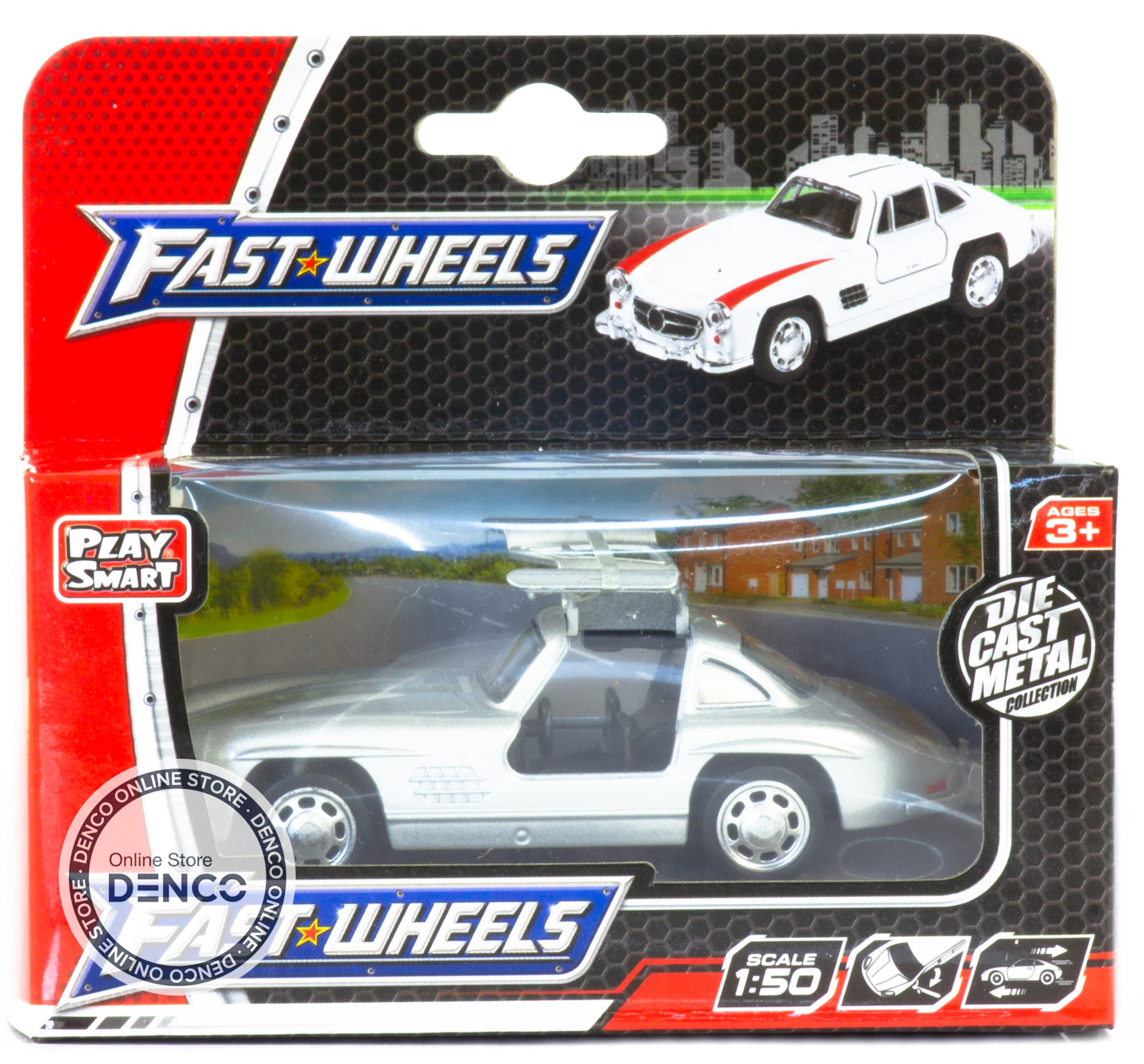 Металлическая машина Play Smart 1:47 «Mercedes SL300» 6526WC инерционная / Серебристый