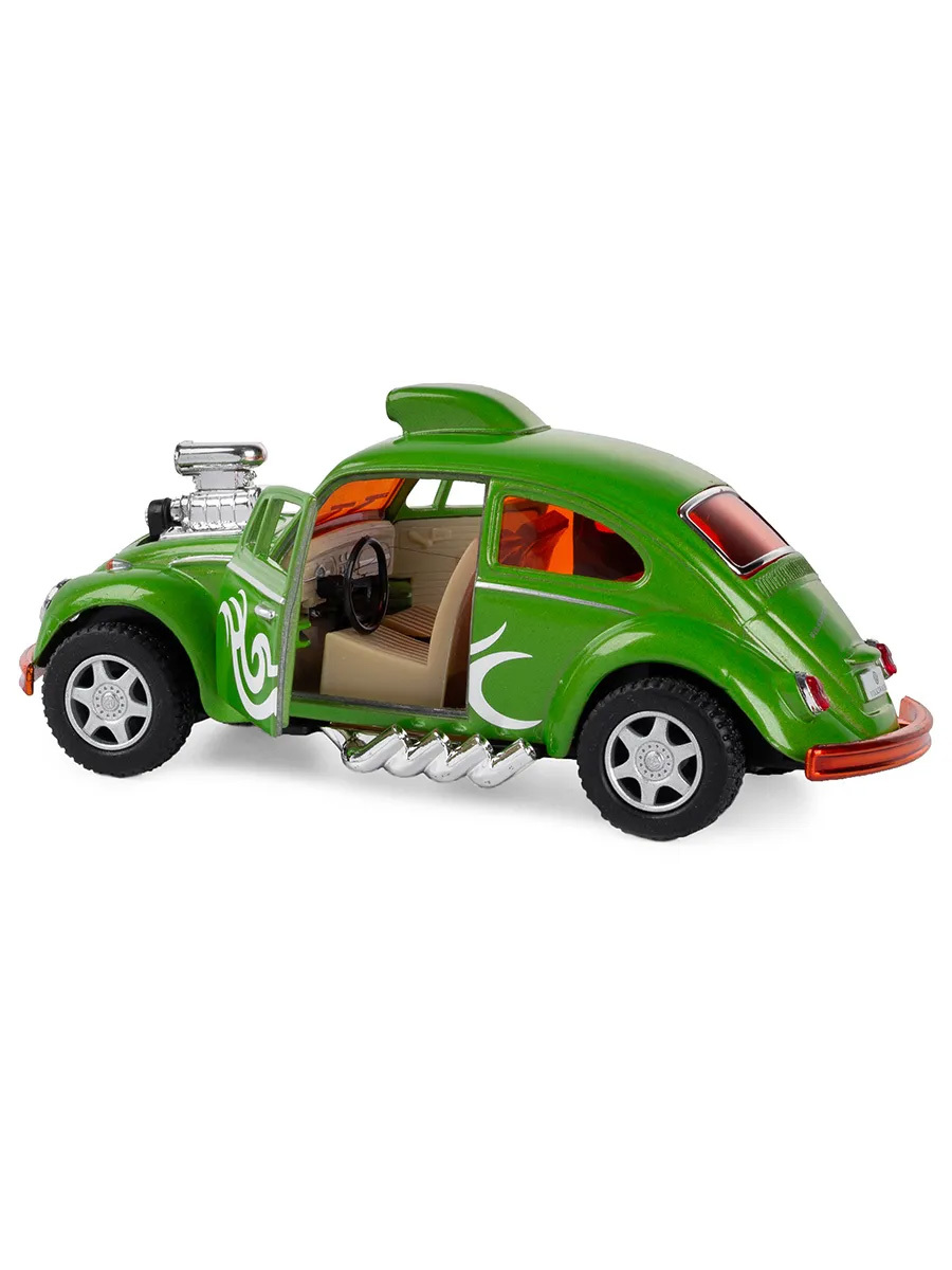Металлическая машинка Kinsmart 1:32 «Volkswagen Beetle Custom Dragracer» KT5405D инерционная / Зеленый