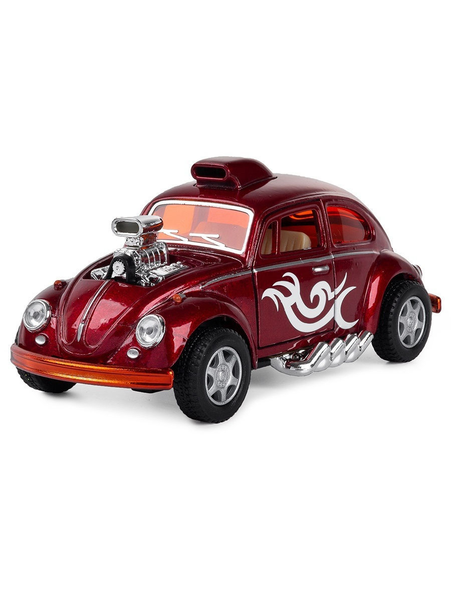 Металлическая машинка Kinsmart 1:32 «Volkswagen Beetle Custom Dragracer» KT5405D инерционная / Бордовый