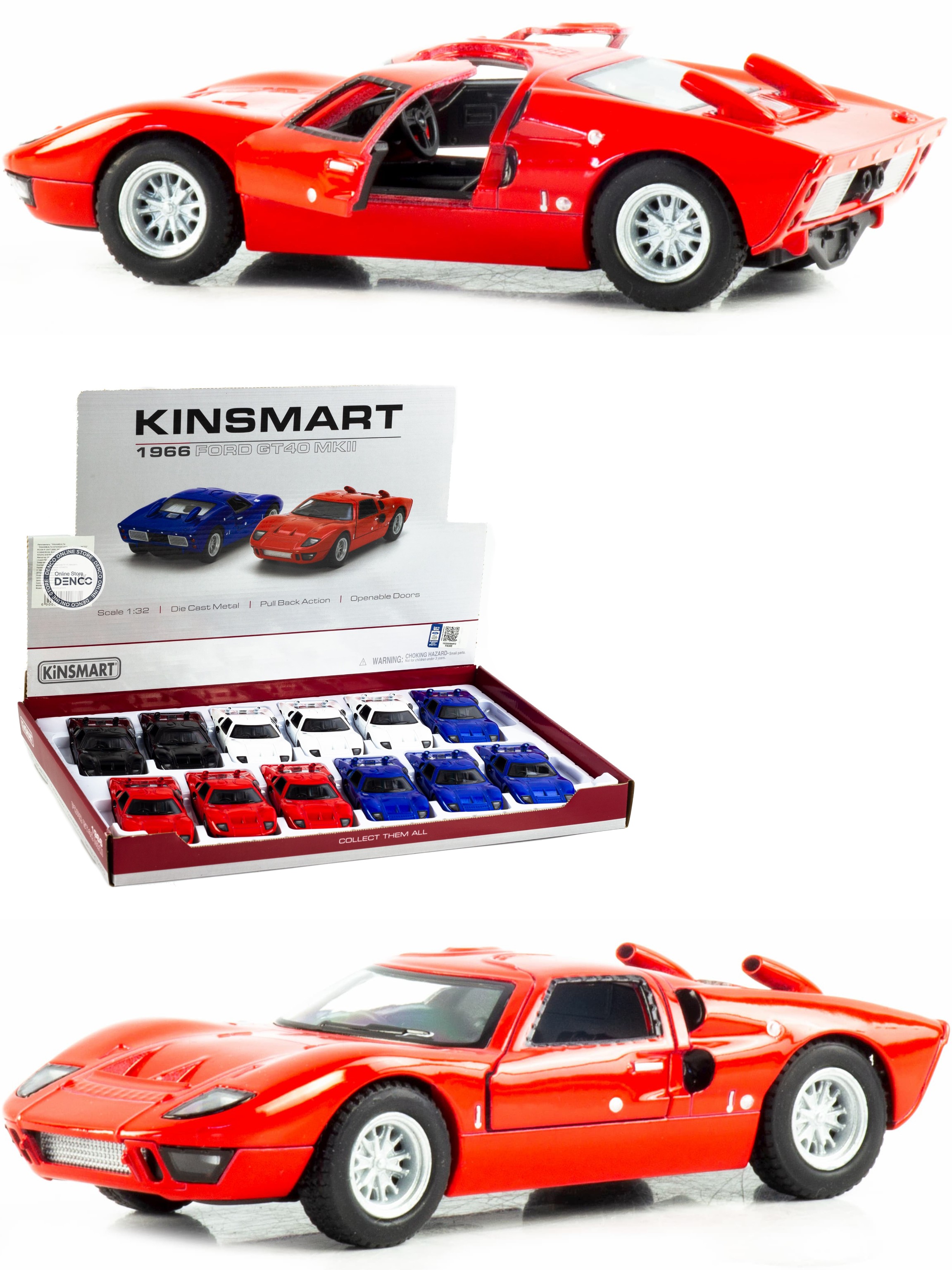 Металлическая машинка Kinsmart 1:32 «1966 Ford GT40 MKII» KT5427D,  инерционная / Красный