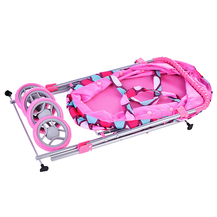 Детская коляска c люлькой-переноской для кукол 43 см Melobo, металлическая 9308 / Розовый