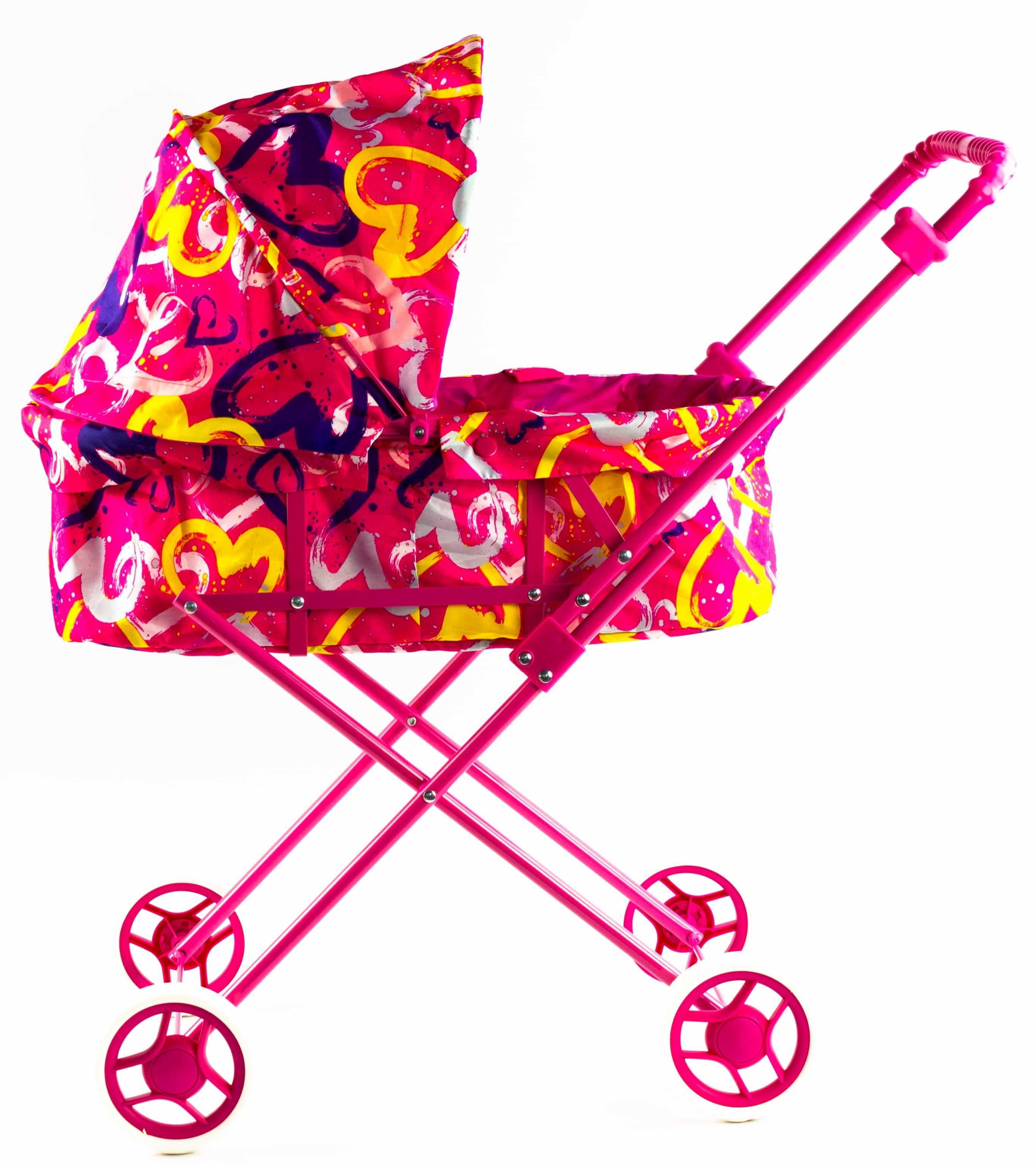 Детская коляска c люлькой-переноской для кукол 43 см Melobo, металлическая 9308 / Розовый