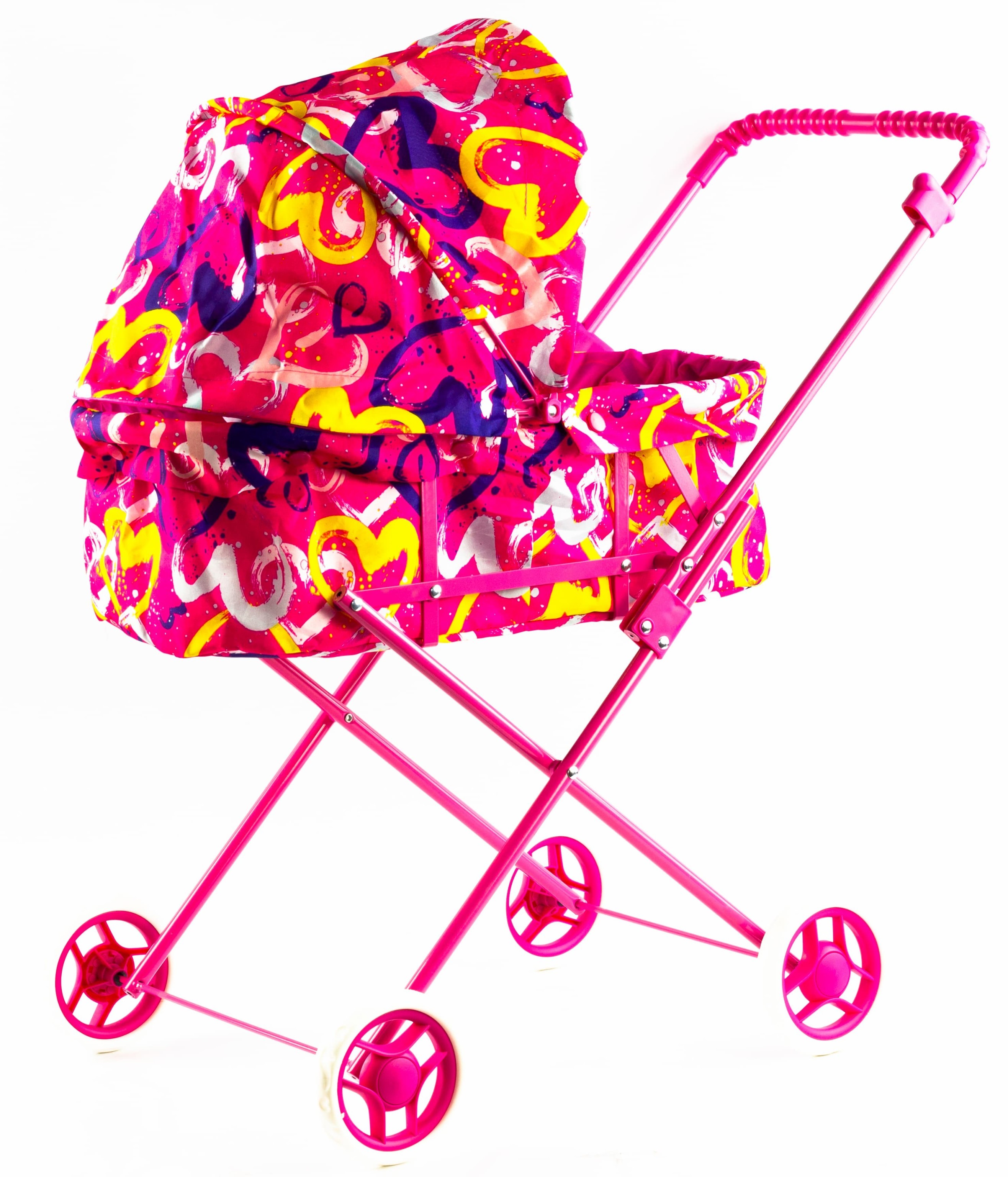 Детская коляска c люлькой-переноской для кукол 43 см Melobo, металлическая 9308 / Розовый