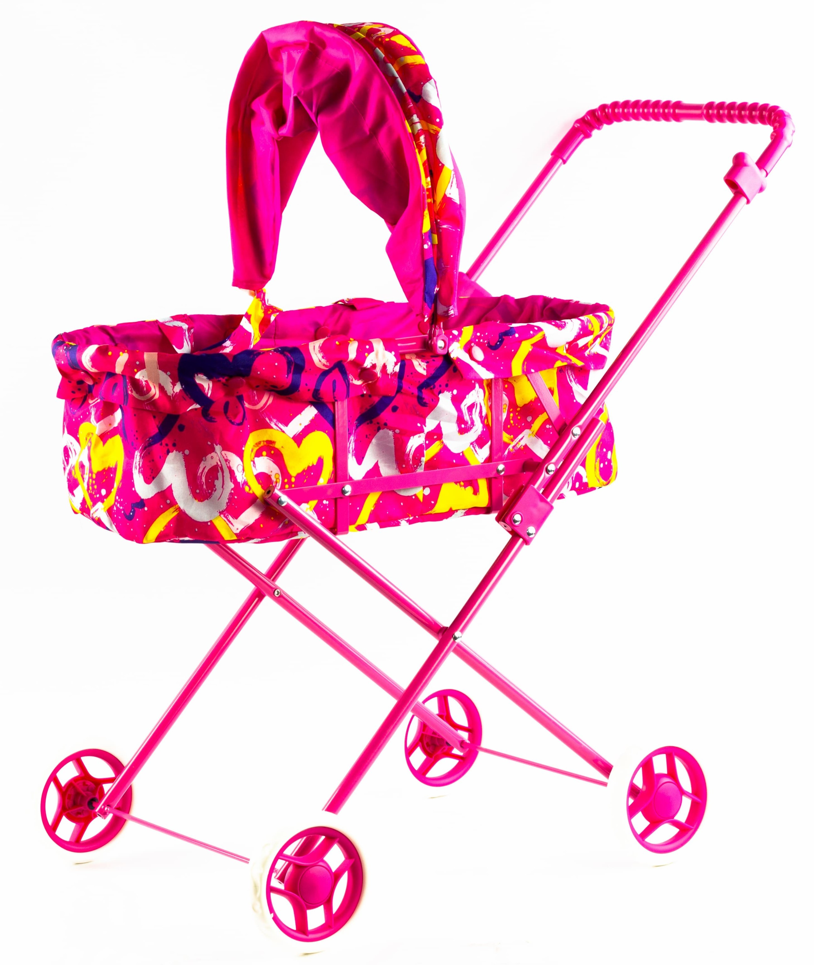 Детская коляска c люлькой-переноской для кукол 43 см Melobo, металлическая 9308 / Розовый