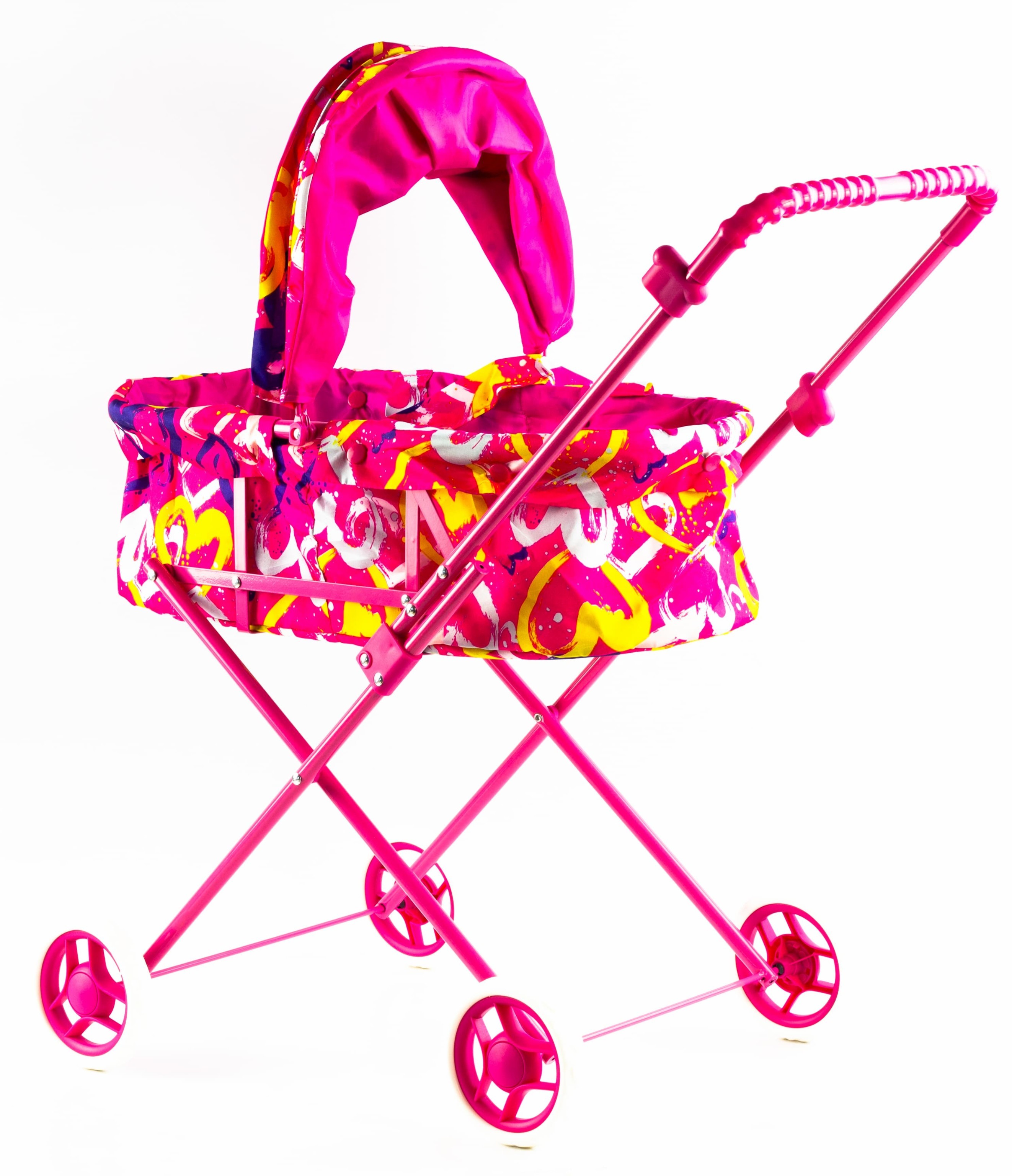 Детская коляска c люлькой-переноской для кукол 43 см Melobo, металлическая 9308 / Розовый