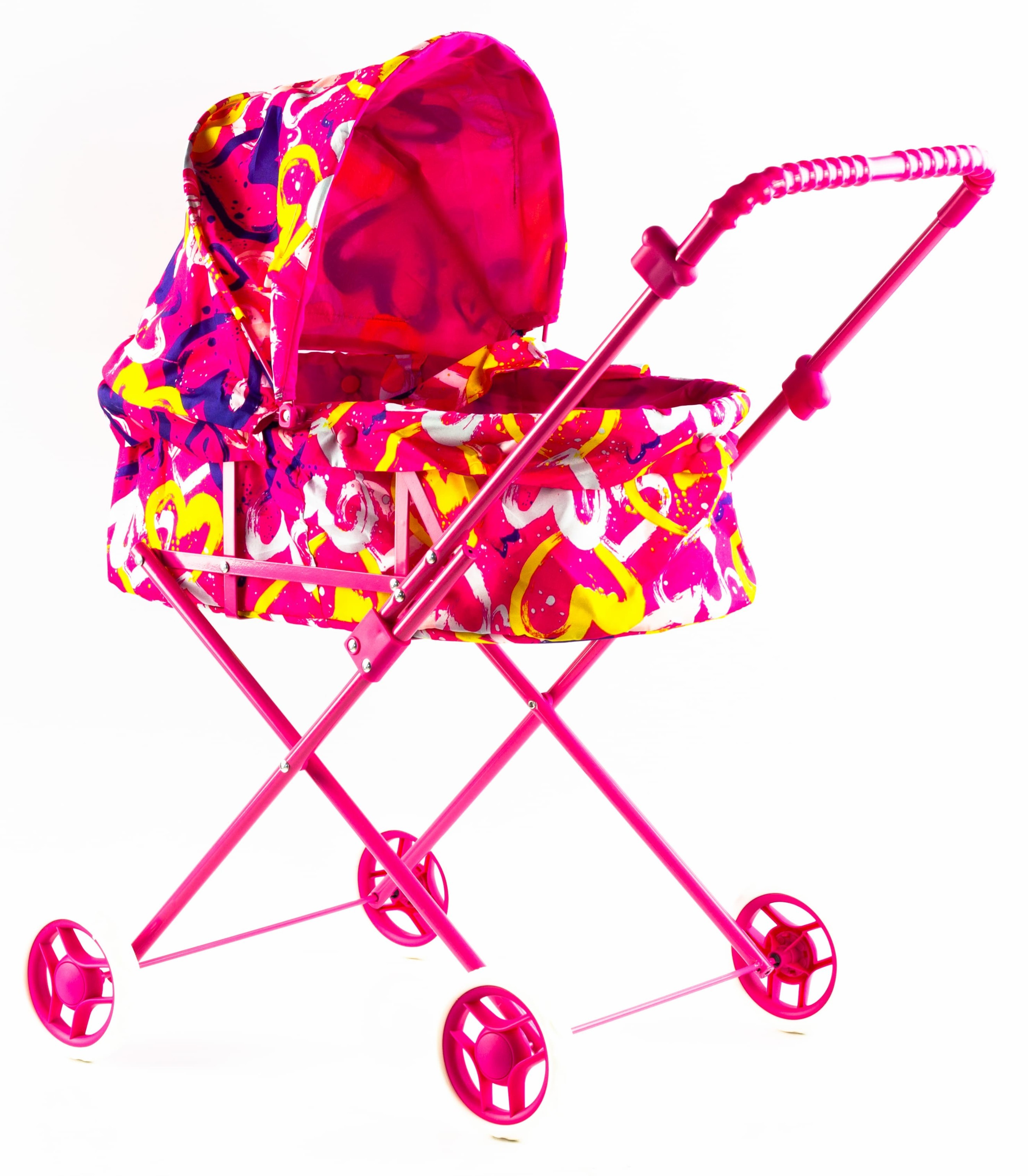 Детская коляска c люлькой-переноской для кукол 43 см Melobo, металлическая 9308 / Розовый