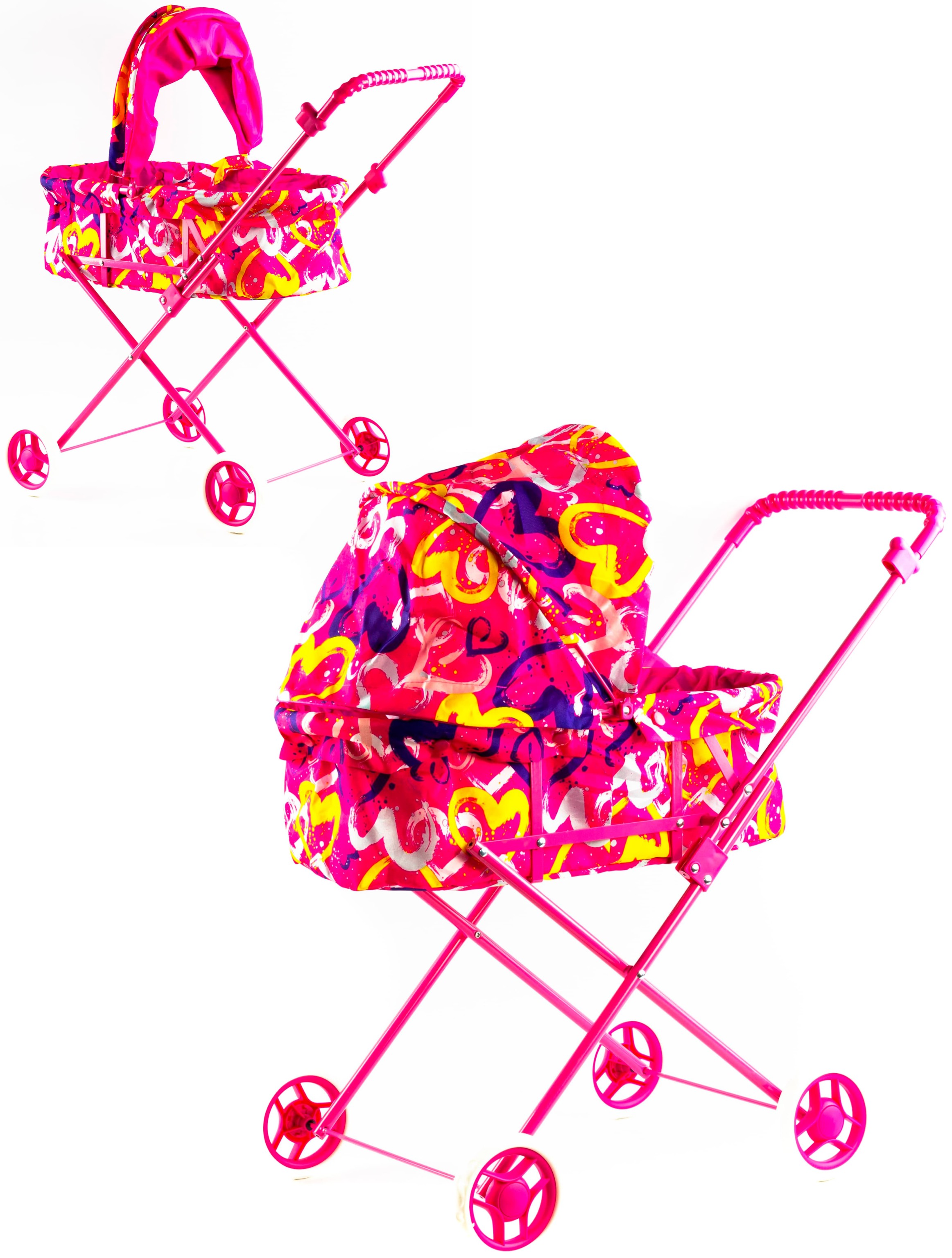 Детская коляска c люлькой-переноской для кукол 43 см Melobo, металлическая 9308 / Розовый