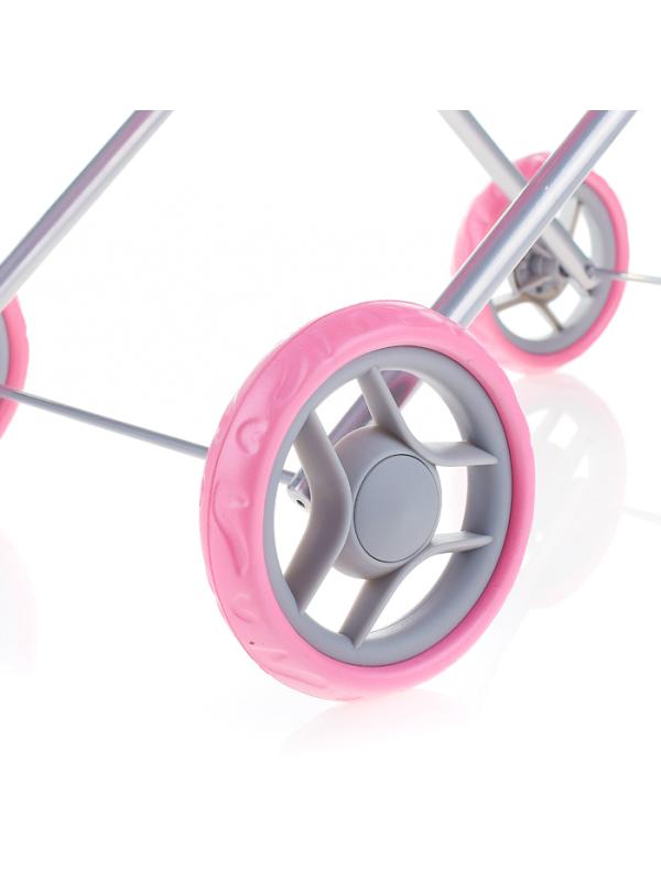 Детская коляска c люлькой-переноской для кукол 43 см Melobo, металлическая 9308 / Розовый
