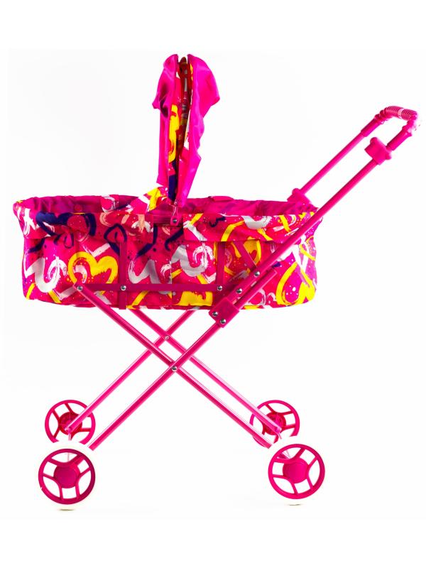 Детская коляска c люлькой-переноской для кукол 43 см Melobo, металлическая 9308 / Розовый