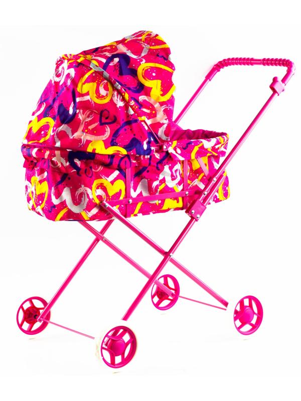 Детская коляска c люлькой-переноской для кукол 43 см Melobo, металлическая 9308 / Розовый