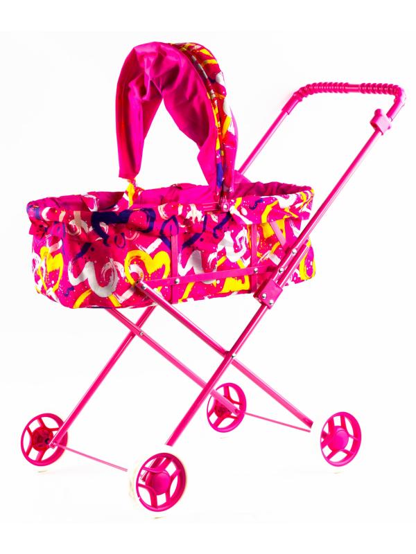 Детская коляска c люлькой-переноской для кукол 43 см Melobo, металлическая 9308 / Розовый
