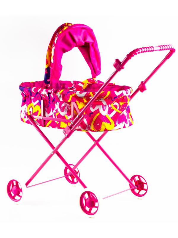 Детская коляска c люлькой-переноской для кукол 43 см Melobo, металлическая 9308 / Розовый
