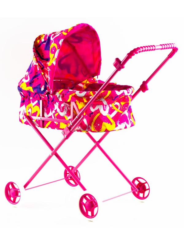 Детская коляска c люлькой-переноской для кукол 43 см Melobo, металлическая 9308 / Розовый