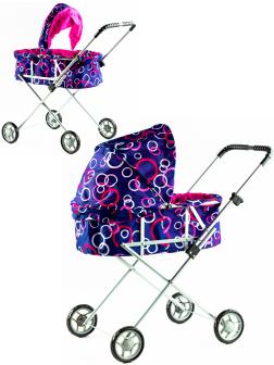 Детская коляска c люлькой-переноской для кукол 43 см Melobo, металлическая 9308 / Синий