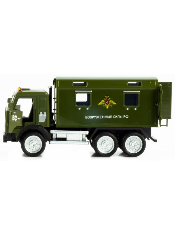 Машинка металлическая Wanbao «Камаз: Служебный фургон» 16,5 см., 670BD, инерционная, свет, звук / Вооруженные силы РФ