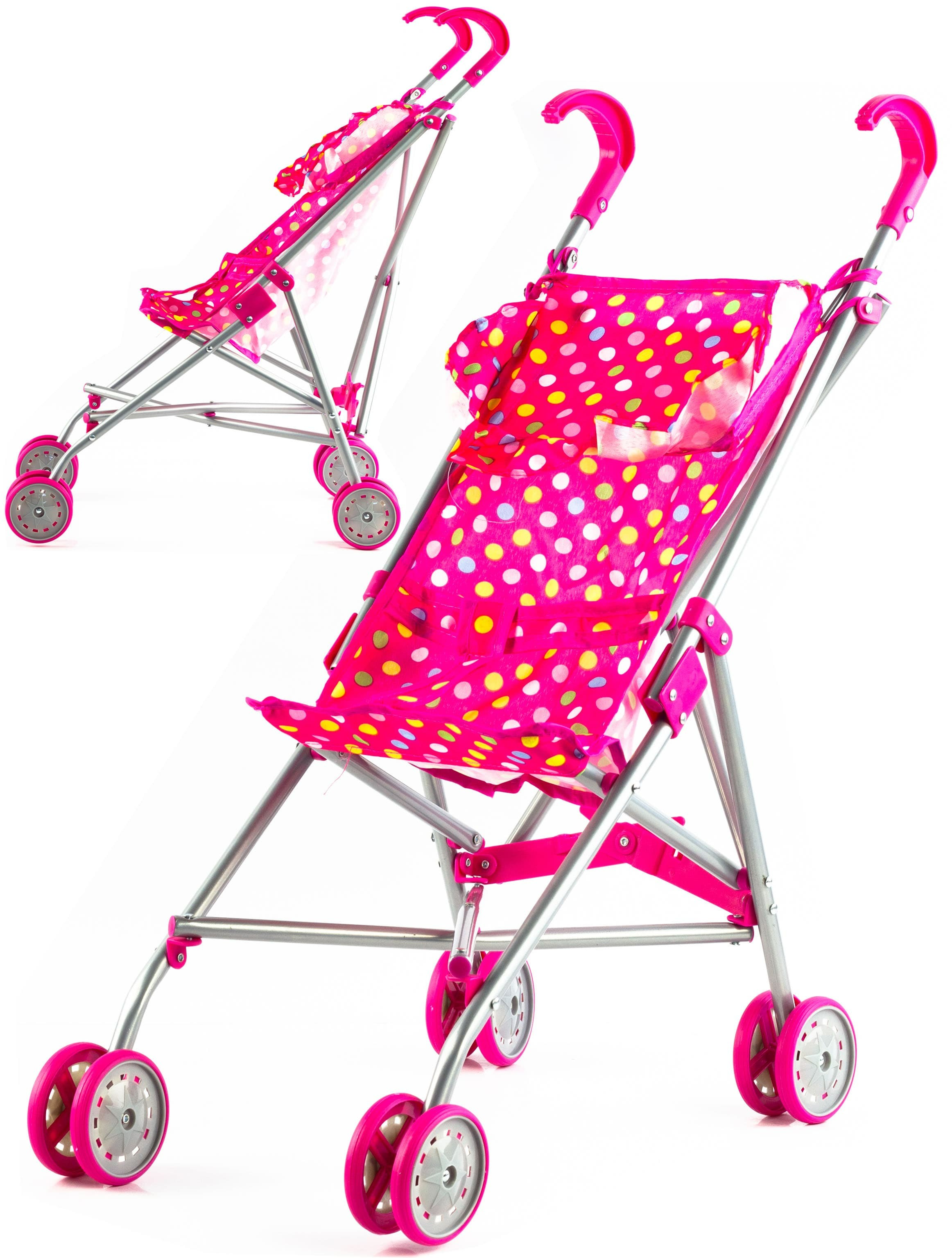 Детская игрушечная прогулочная коляска-трость для кукол Melobo 9302S металлическая / Розовый