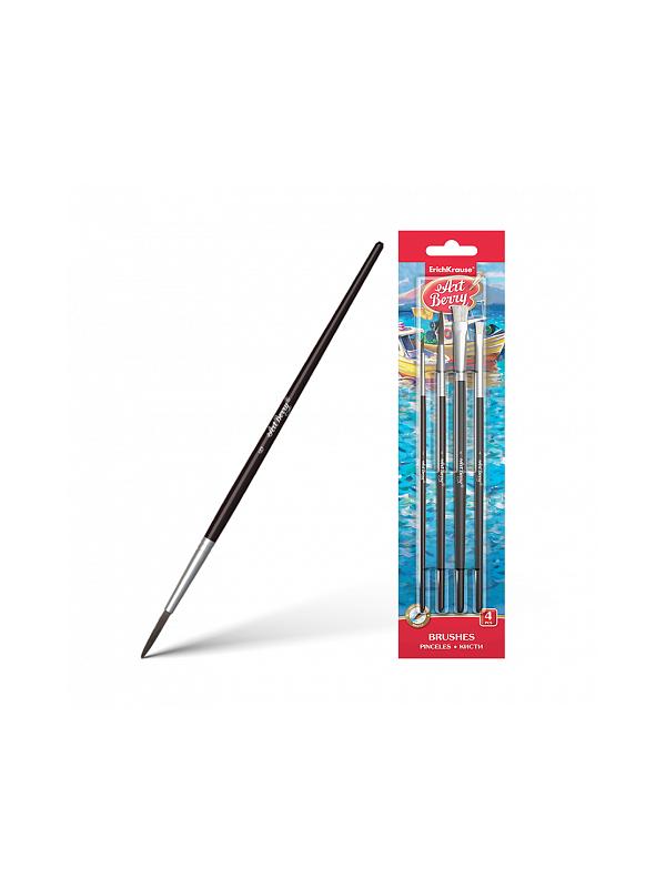 Кисти для акварели и гуаши/пони+щетина ErichKrause, 4 шт./блистер