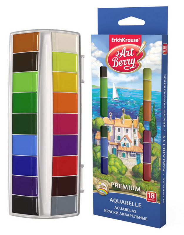 Краски акварельные ArtBerry Премиум 18 цветов с УФ защитой яркости