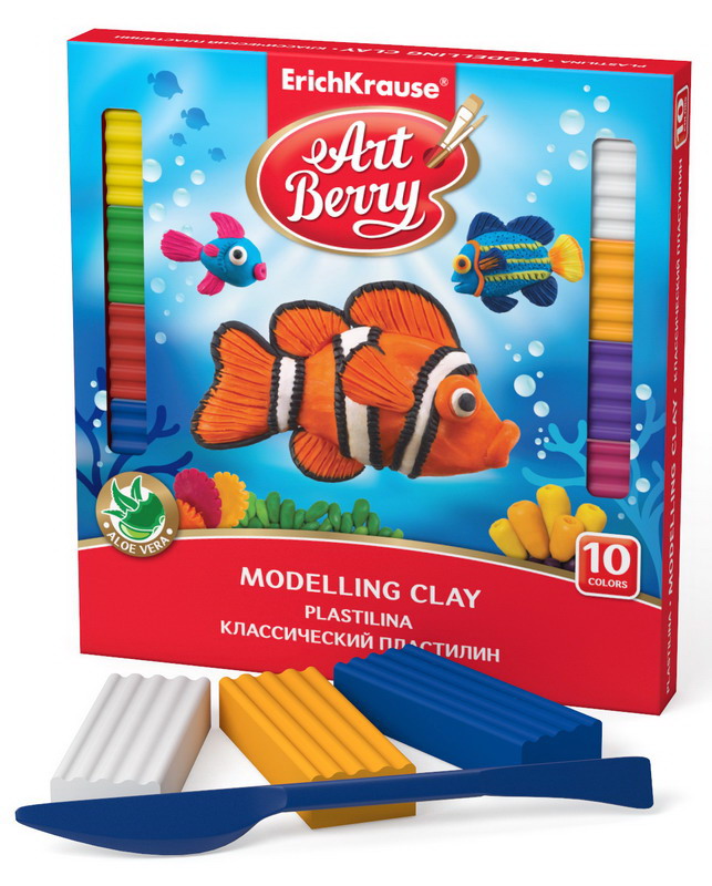 Пластилин ArtBerry с Алоэ Вера, 10 цветов/180г, со стеком