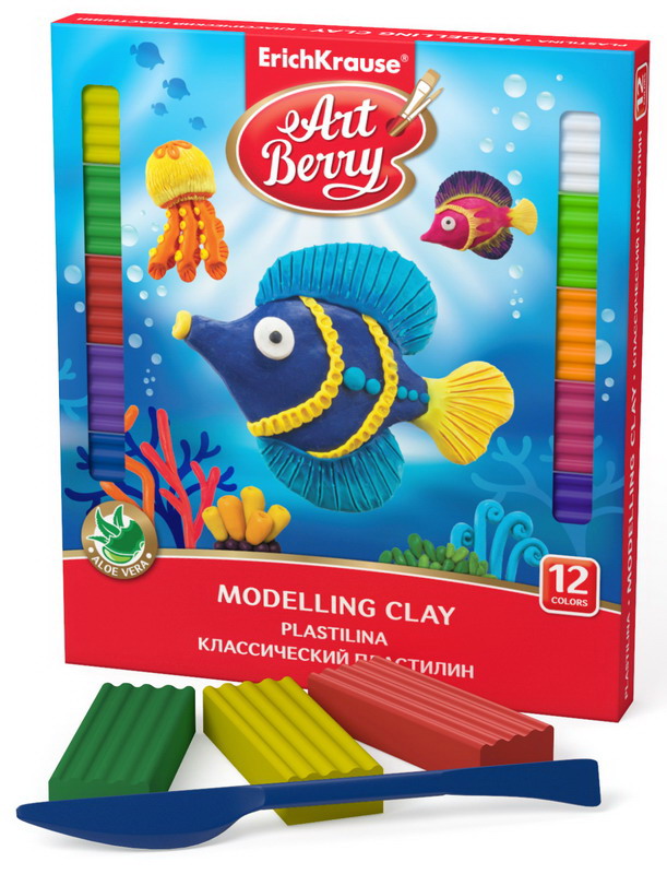 Пластилин ArtBerry с Алоэ Вера, 12 цветов/216г, со стеком